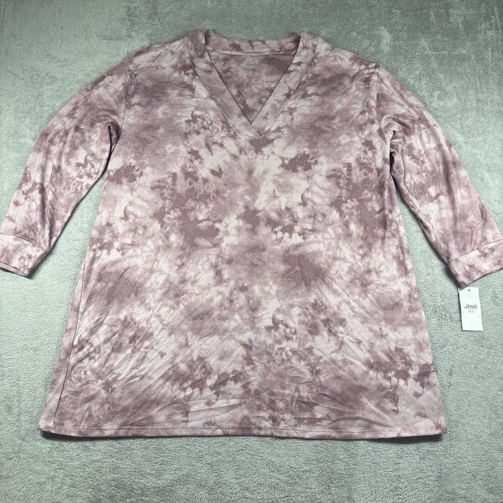 Jenni Women's Long Sleeve V-Neck Tie Dye Sleep Pink Shirt Nightgown Size 1x NWT